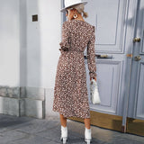 V-Neck Floral Slit Long-Sleeved Fashion Dress