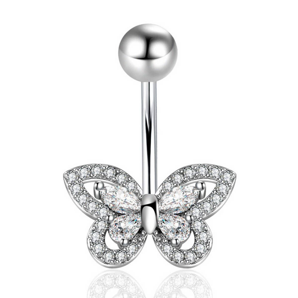 CZ BUTTERFLY BELLY BUTTON RING PIERCING JEWELRY_CWMM9378