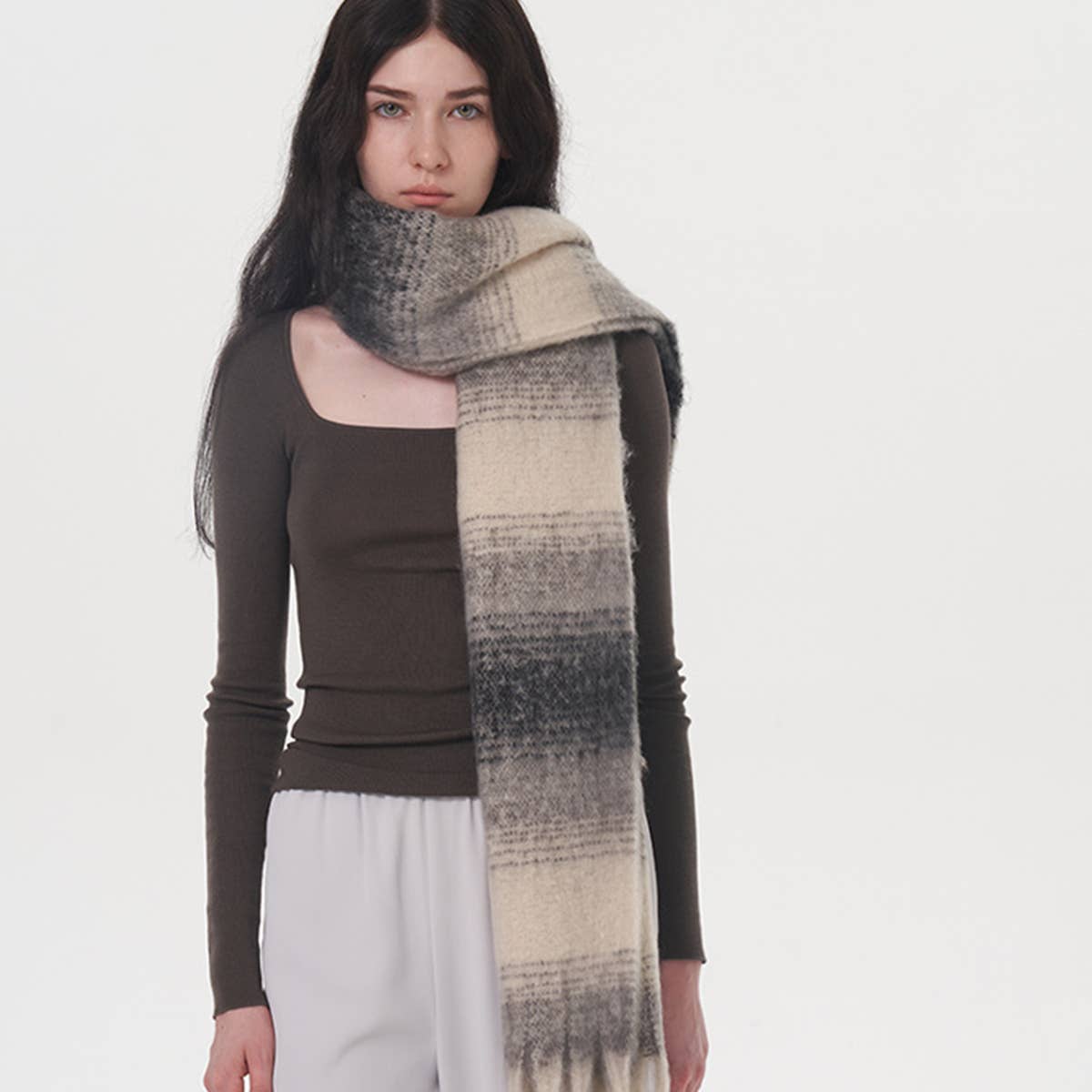 Plaid Stripe Scarf Wide Faux Cashmere Wrap_Cwasc0333