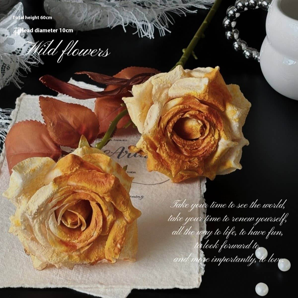 Vintage Faux Wilted Rose Bouquet With Ink Stains_Cwmm6513