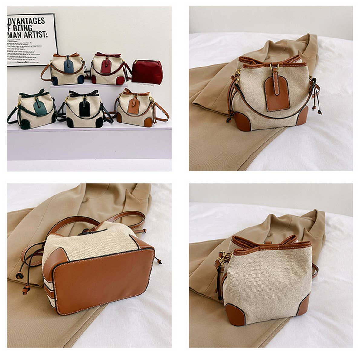 CANVAS CONTRAST BUCKET BAG SHOULDER BAG_CWAB1589