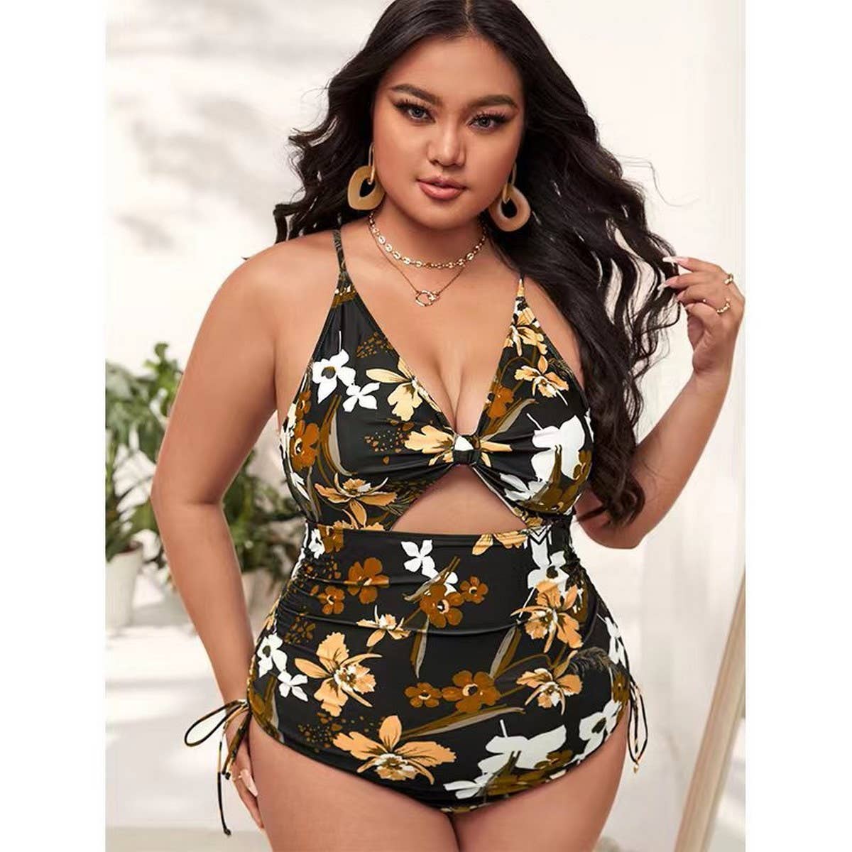 LARGE SIZE HOLLOW ONE PIECE BIKINI SWIMSUIT_CWMW0600