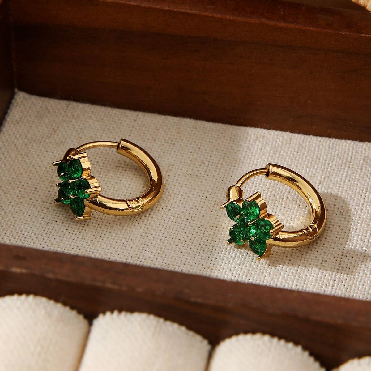 STAINLESS STEEL FLOWER EARRINGS WITH ZIRCON_CWMM3609