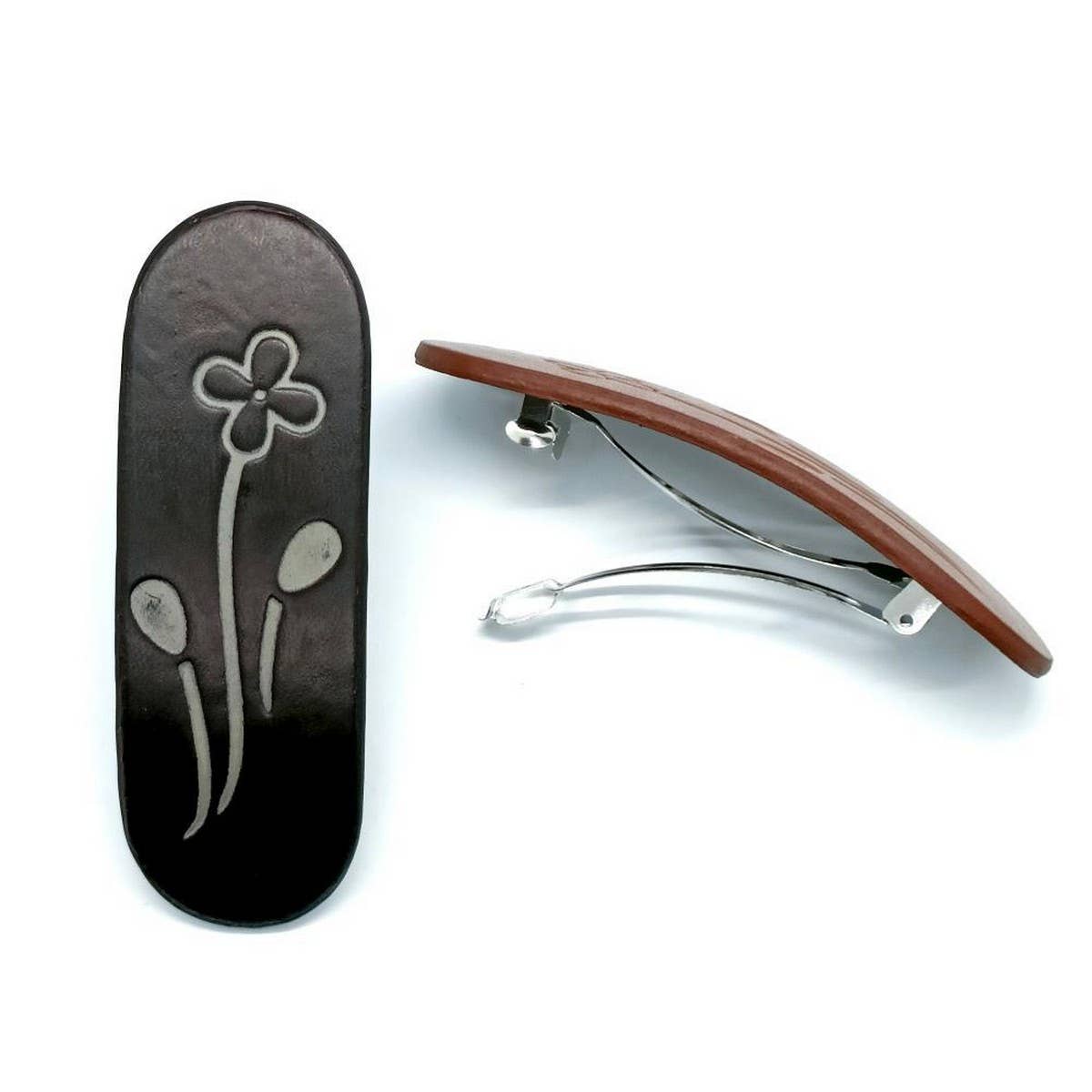 NEW VIOLET FOUR PETAL CARVED PAINTED HAIR CLIP_CWAHA6355