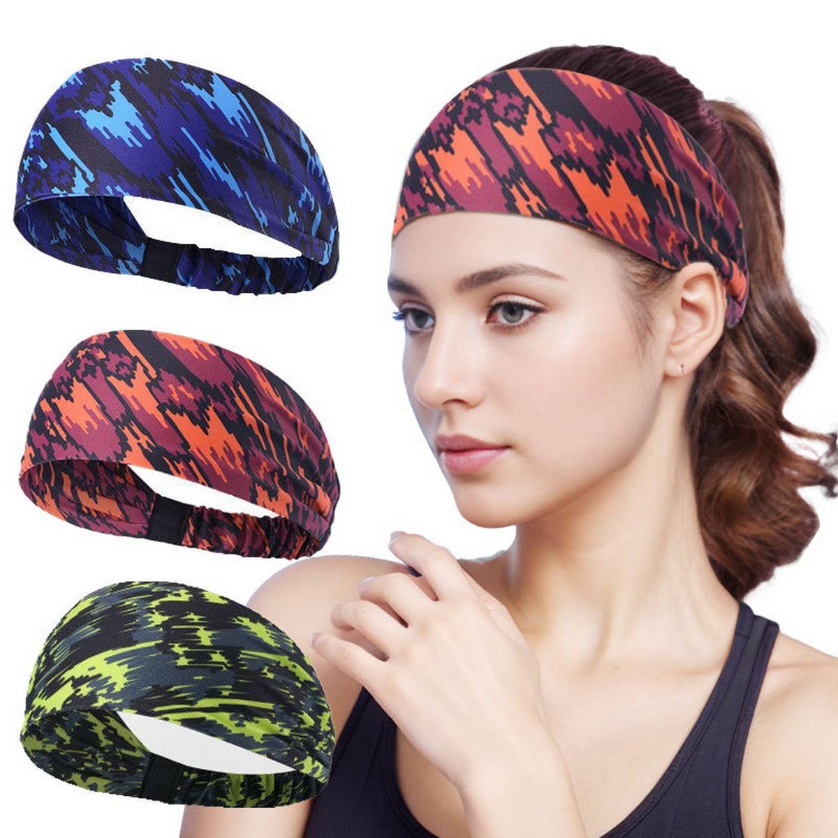 Wide Printed Sports Headband For Yoga Workouts_Cwmm7949