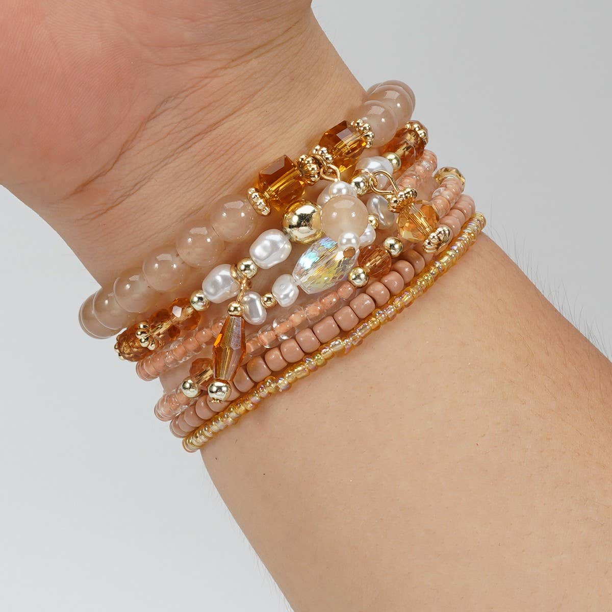 Cwaje05683_Boho Handmade Beaded Bracelet Set 6Pcs Women