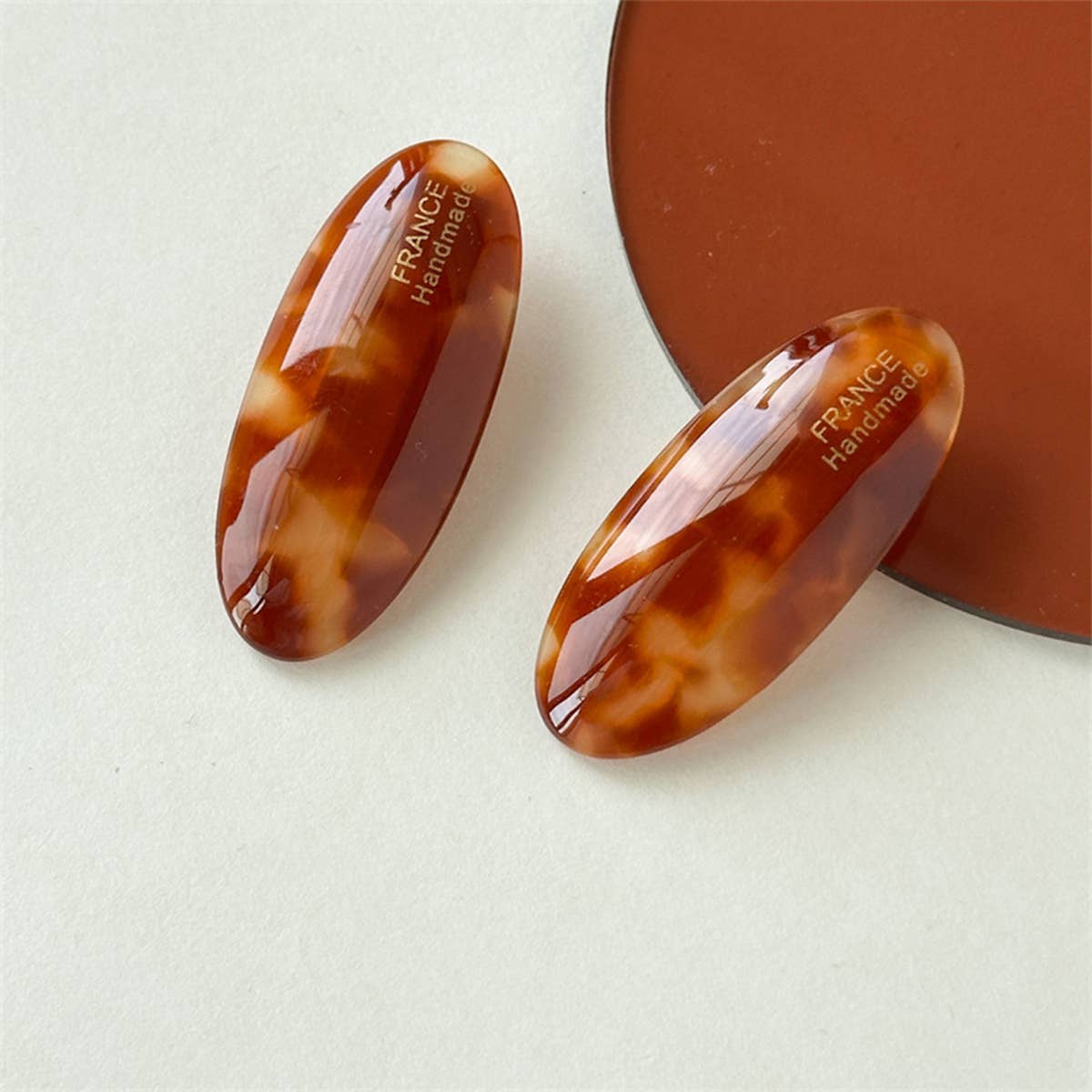 Marble Pattern Oval Resin Hair Barrettes For Women_Cwaha0753