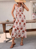 Vacation V-Neck High Waist A-Line Dress