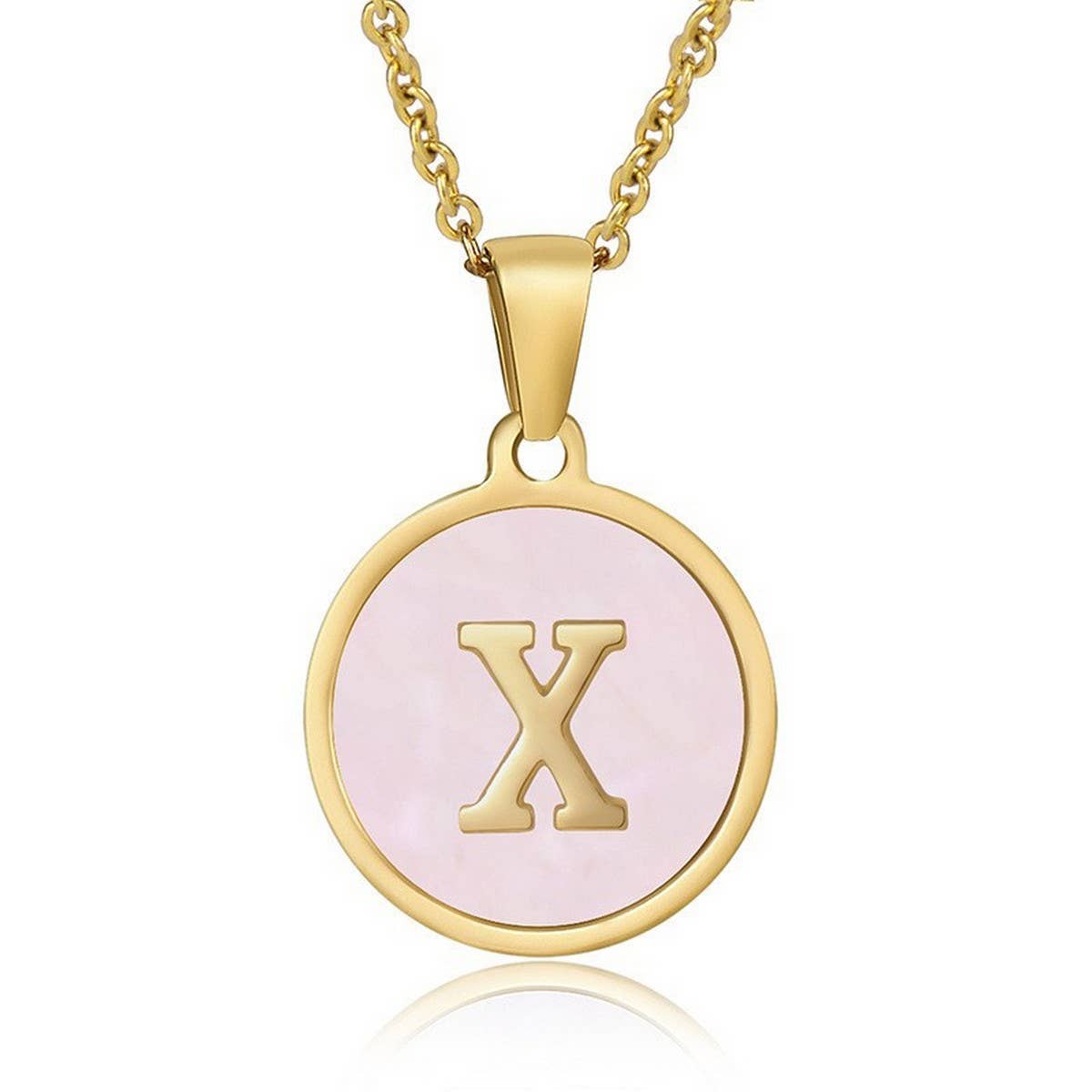 ROUND 18K GOLD STAINLESS STEEL 26LETTERS NECKLACE_CWAJE0683