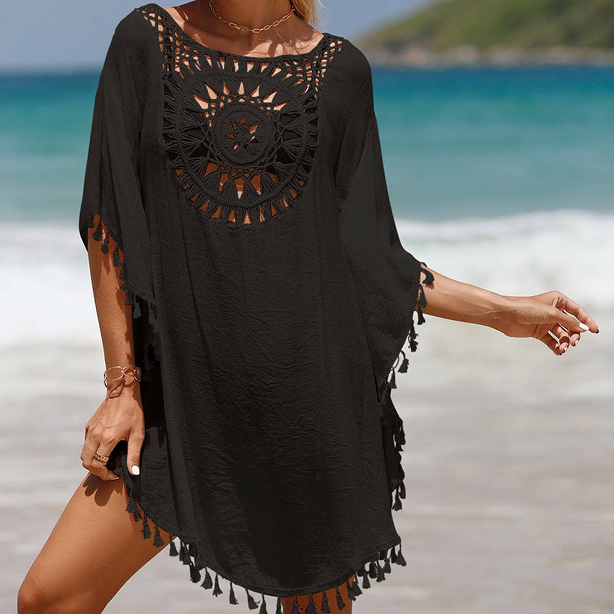 SOLID COLOR STITCHING SEXY BEACH SWIMSUIT COVER UP_CWMW0667
