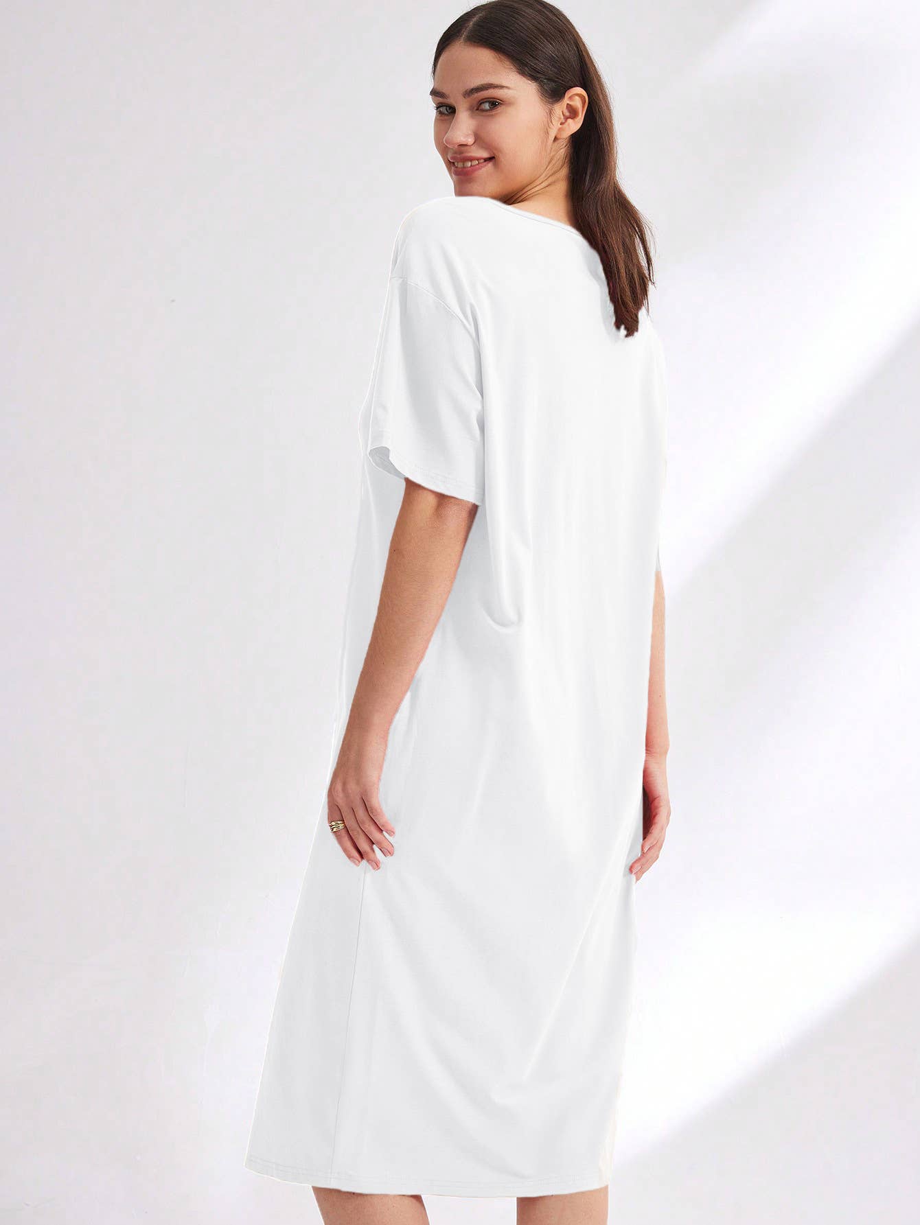 V-Neck Half Sleeve Simple Casual Nightdress