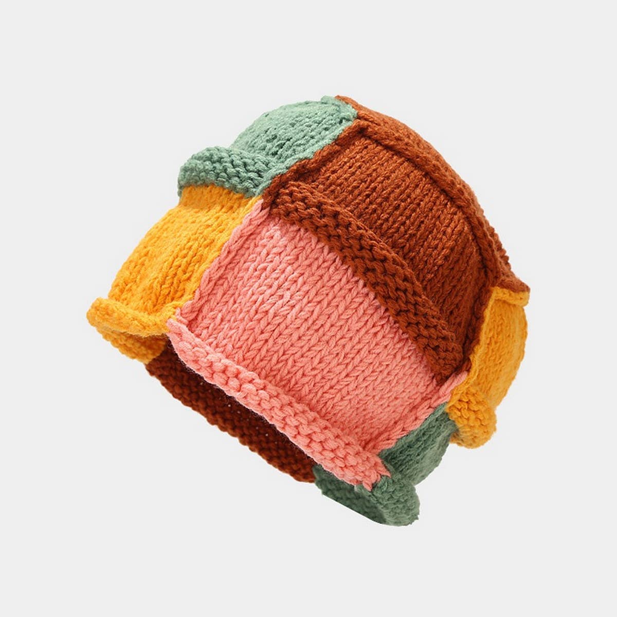 Cwah3169_Warm Hand-Knitted Hat With Curled Brim