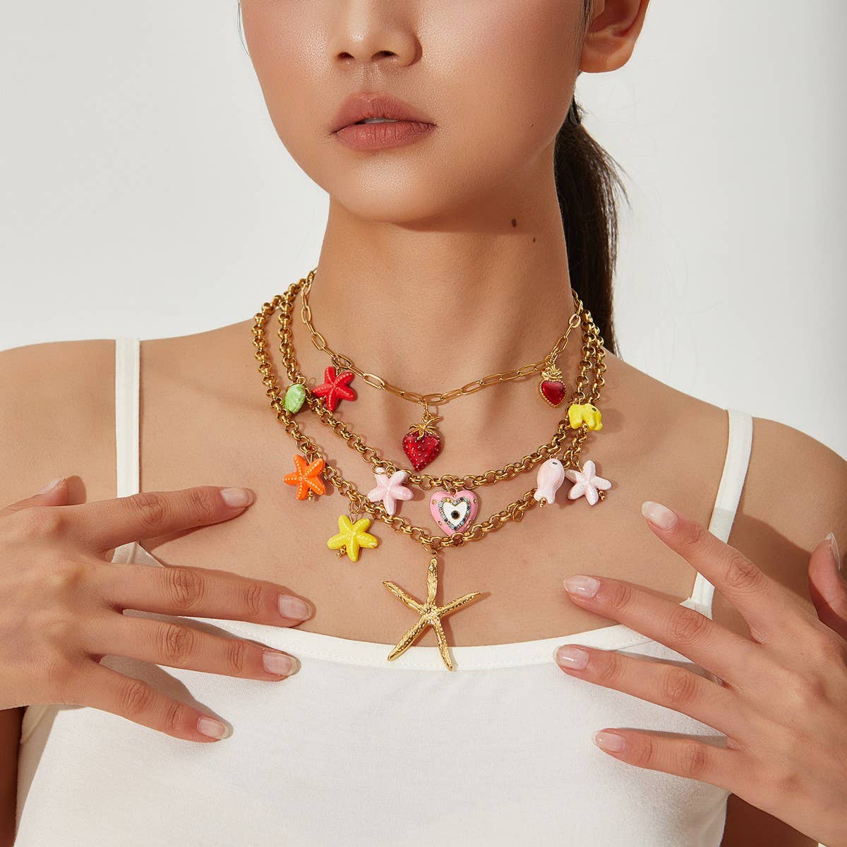 ORIGINAL STEEL NECKLACE WITH STARFISH STRAWBERRY_CWMM8848