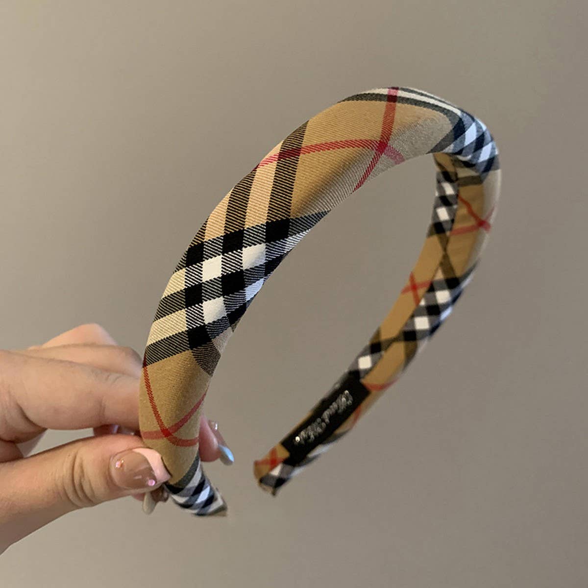 Plaid Headband Wide High Top Slim Face_Cwaha08155