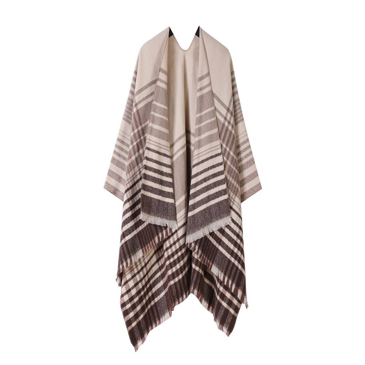 LINE PLAID SPLIT SHAWL THICK LARGE SIZE SCARF CAPE_CWASC2233