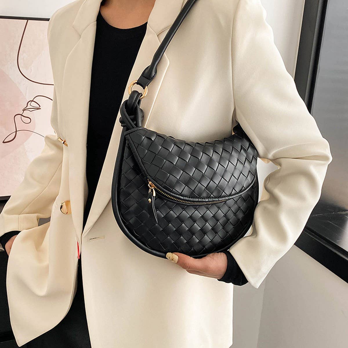 HANDMADE STRAW BAG FASHION ONE SHOULDER ARMPIT BAG_CWAB1912