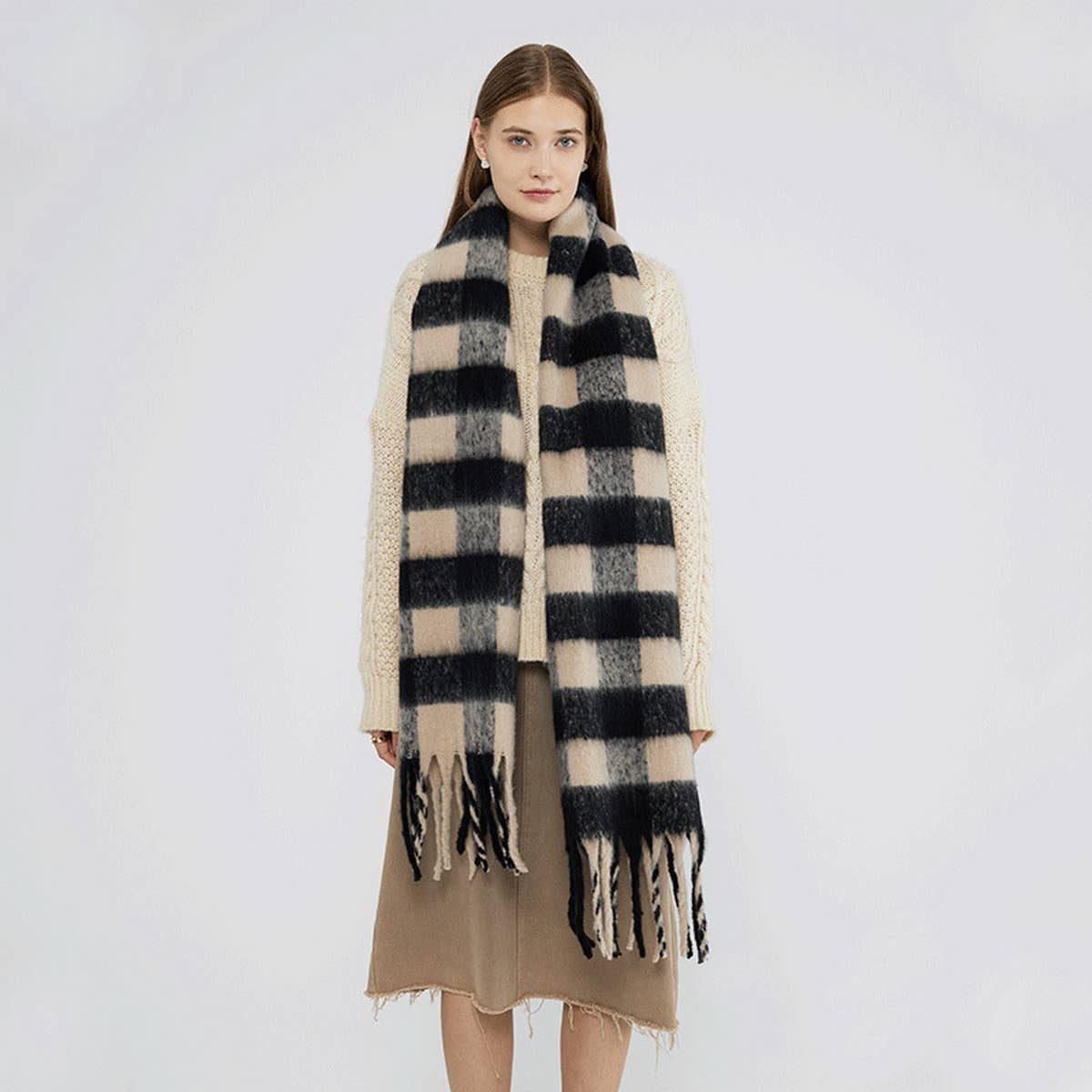 Black & White Plaid Fau Cashmere Scarf_Cwasc0324