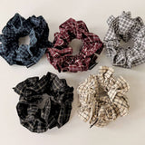 Double Plaid Scrunchie Retro Low Pony Hair Tie_Cwaha07982