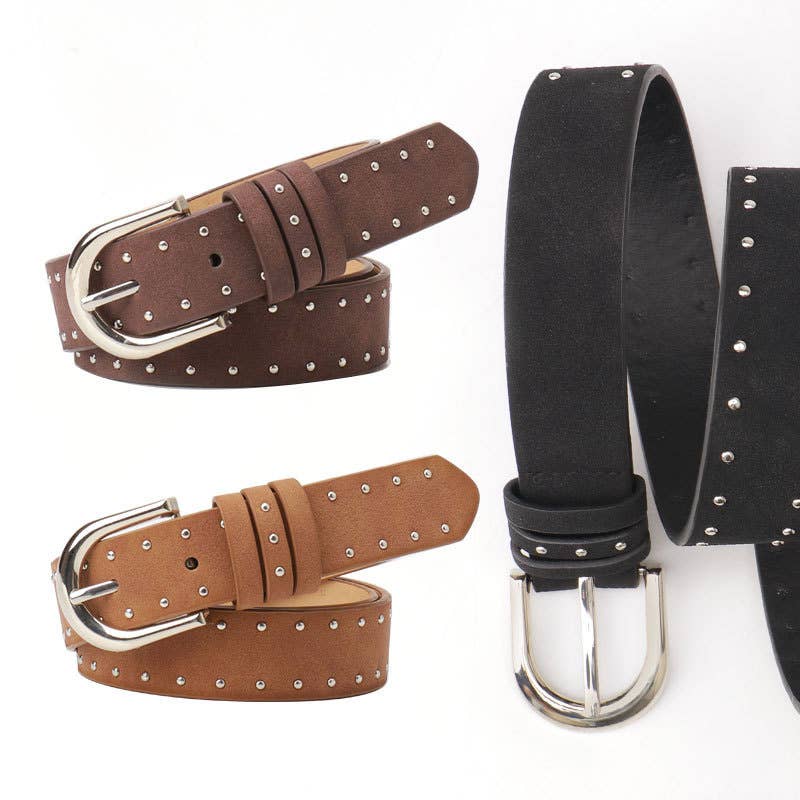 Pressed Bead Cowboy Style Suede Buckle Belt