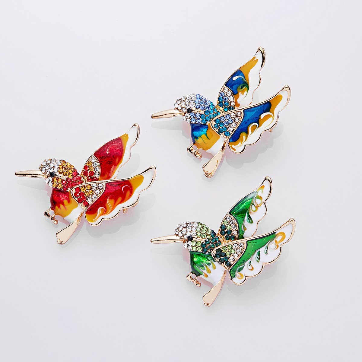 Cwaje2571_Hummingbird Water Drop Painting Oil Animal Brooch
