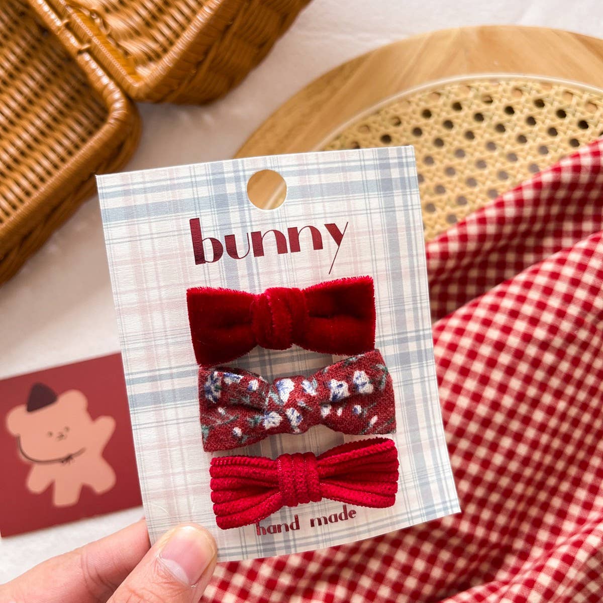 Red Bow Fabric Hair Clip Set For Kids_Cwaha08386
