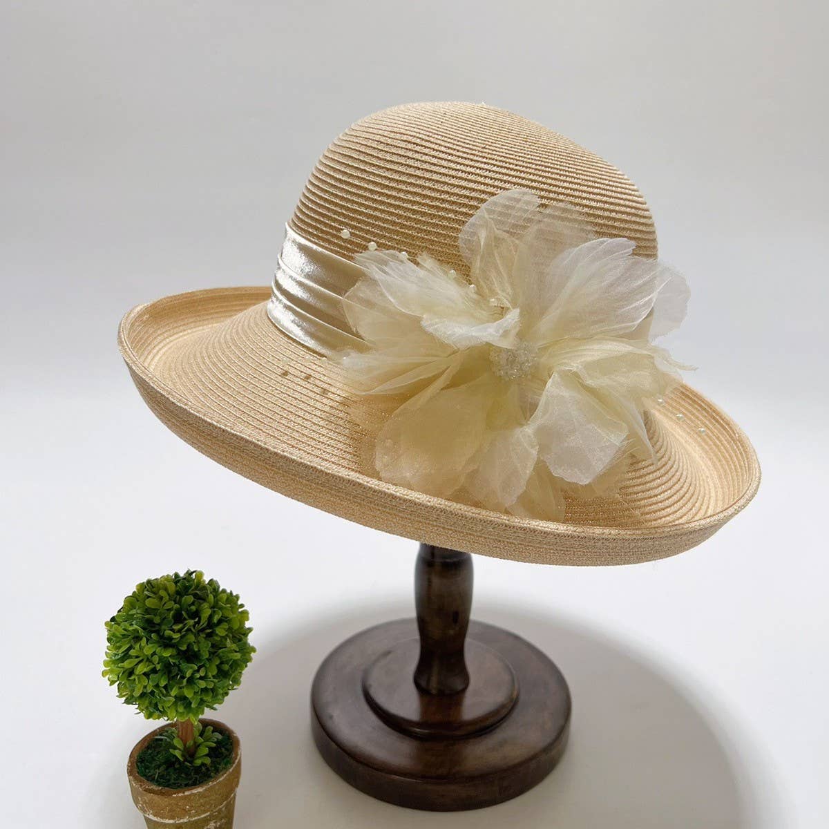 SUMMER ICE LINEN 3D FLOWER STRAW HAT_CWAH3569