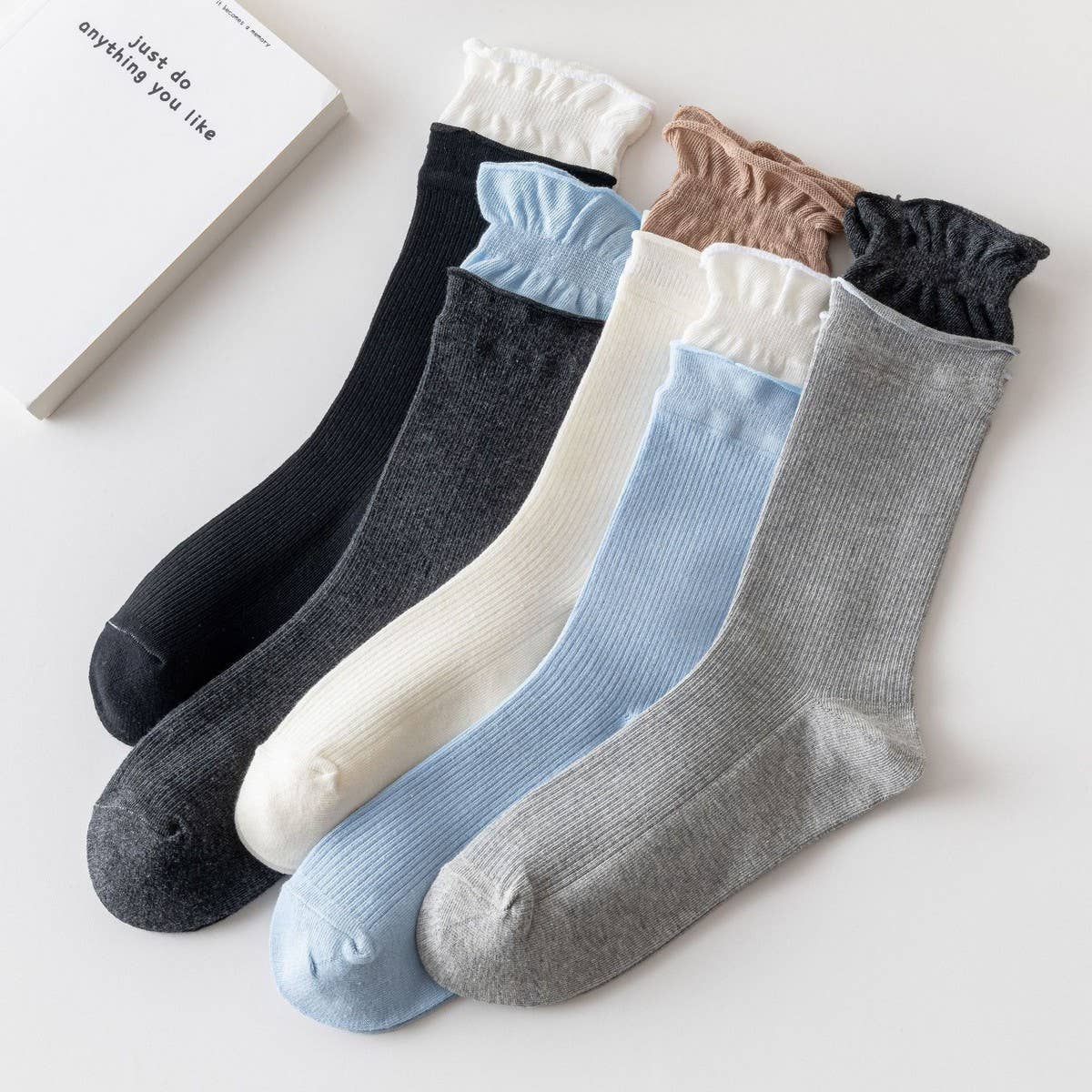 Women'S Contrast Color Curled Cotton Socks_Cwms1372