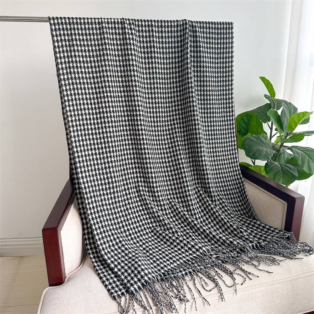 Vintage Houndstooth Faux Cashmere Scarf-Long Wrap_Cwasc1445