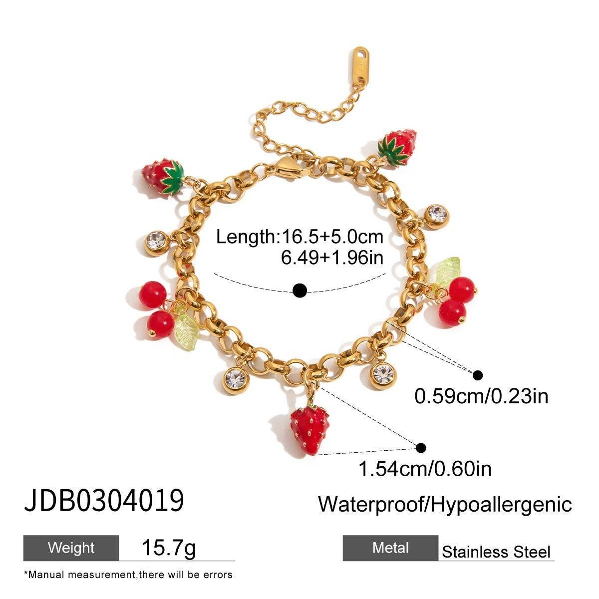 LUXURY 18K GOLD STRAWBERRY CHERRY ZIRCON BRACELET_CWAJE4774