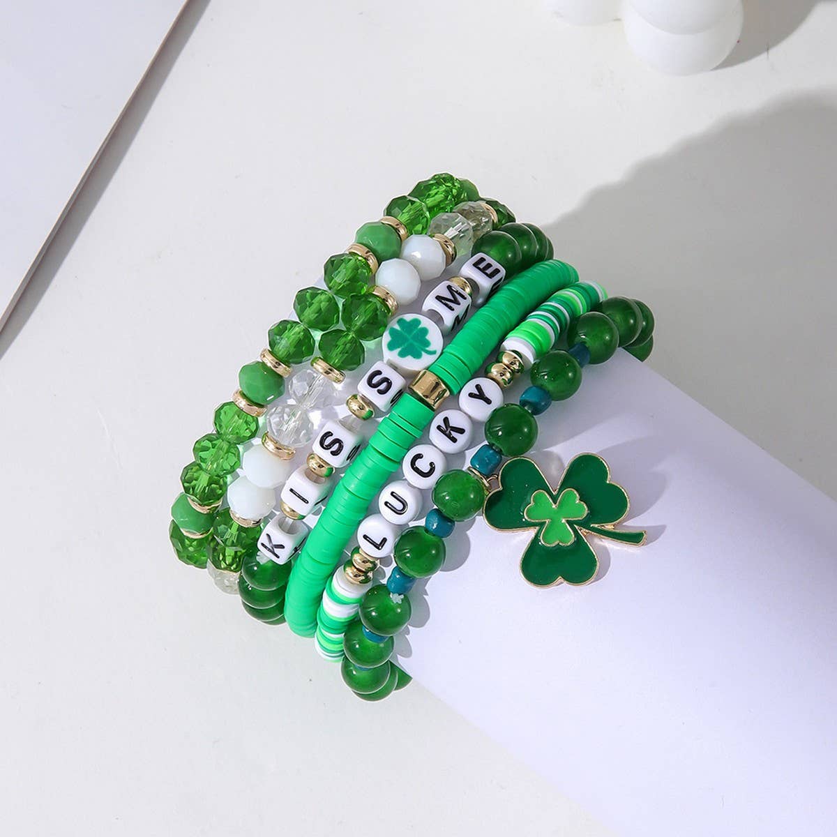 ST PATRICKS DAY BRACELET SET SHAMROCK PENDANT_CWMM3497