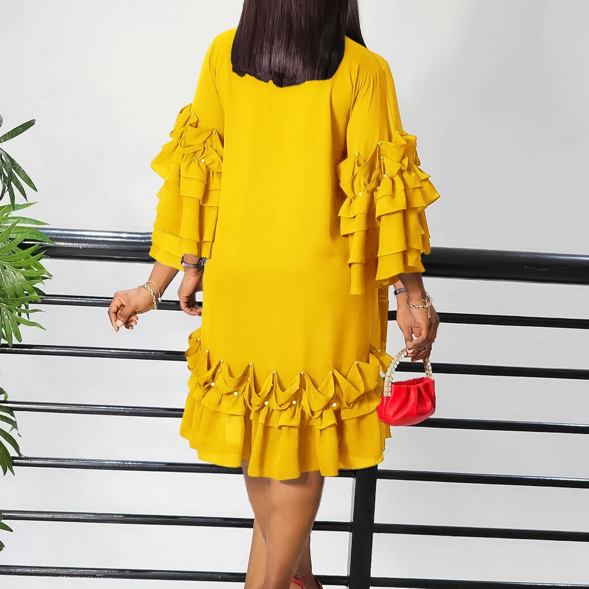FASHIONABLE TIE STRAP MULTI LAYER RUFFLE DRESS_CWDSD6091