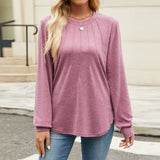 Solid Color Crew-Neck Long Sleeve Fashion T-Shirt