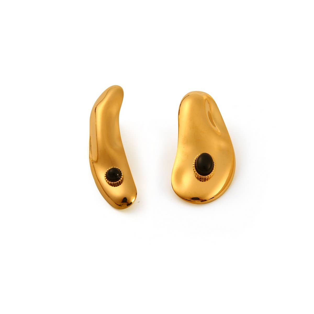 STAINLESS STEEL IRREGULAR NATURAL STONE EARRINGS_CWMM8909