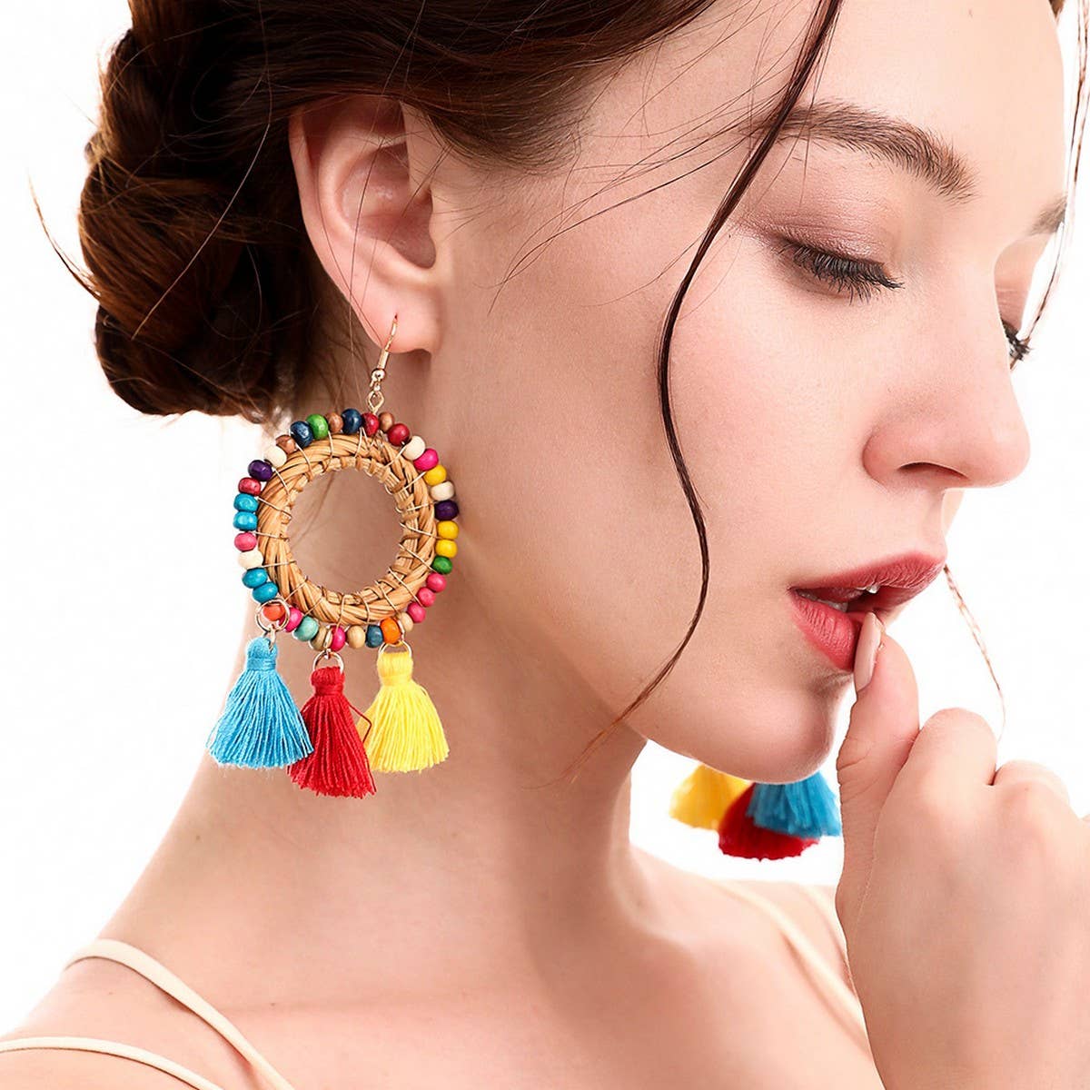 CREATIVE RATTAN TASSEL HAND WOVEN EARRINGS_CWAJE1664