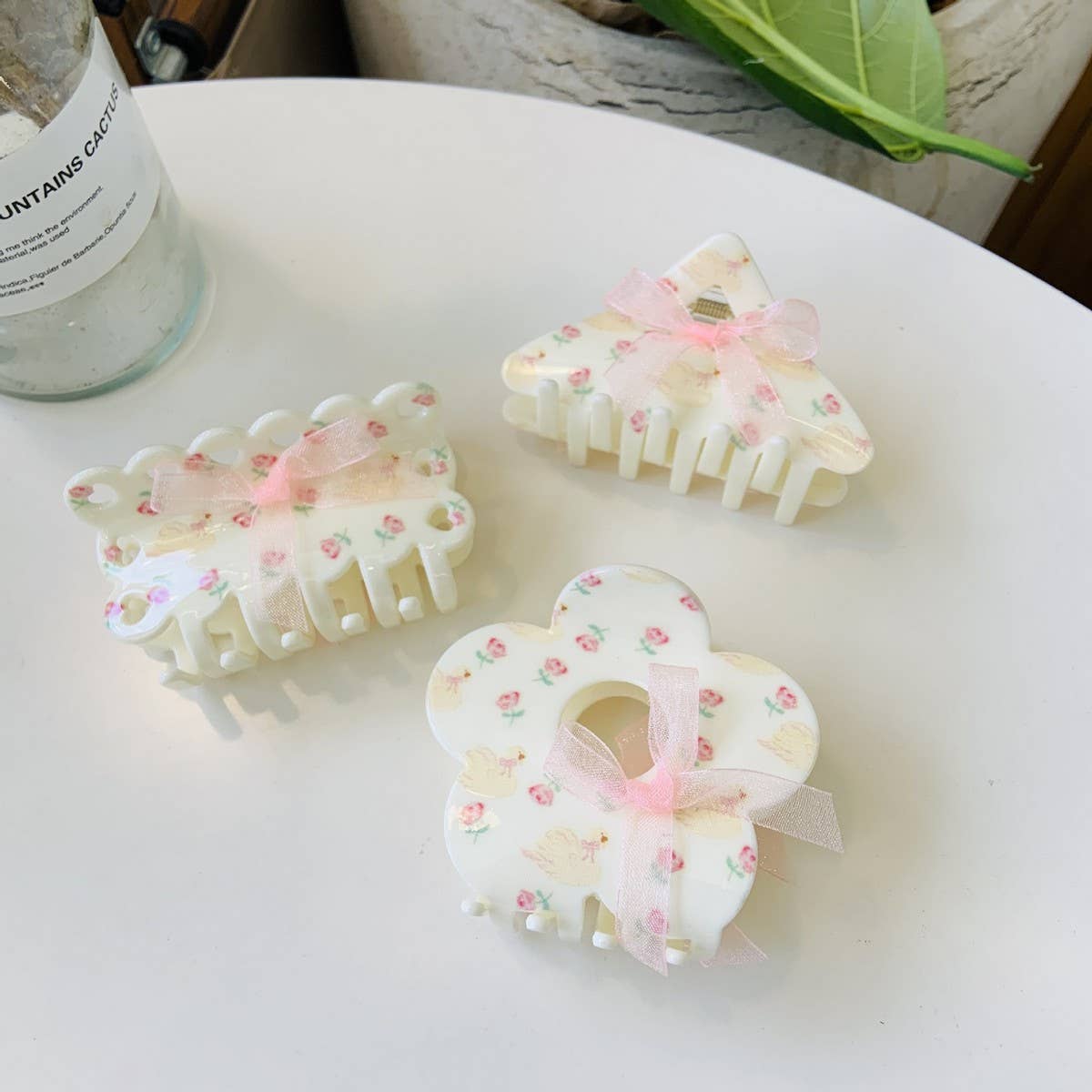 Cwaha1536_Floral Bow Flower Triangle Hair Claw Clip