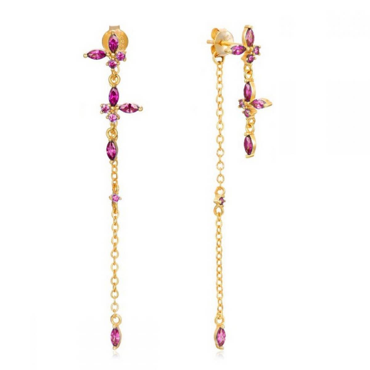 GEOMETRIC ZIRCON OCTAGONAL CHAIN EARRINGS_CWAJE1722