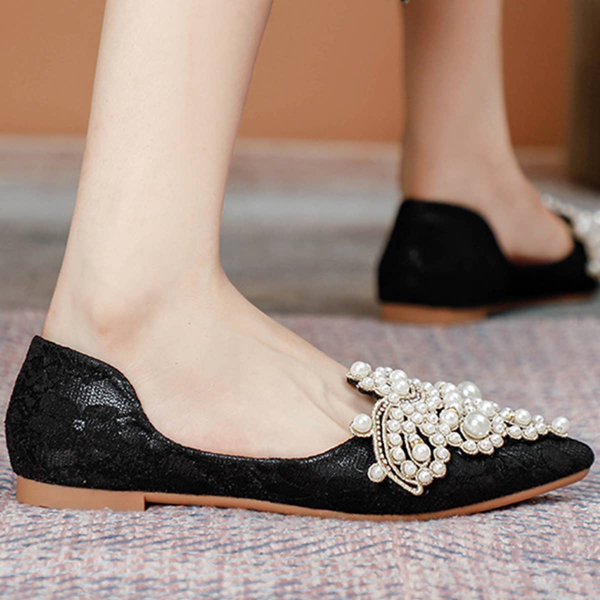 LACE PEARL BALLET FLATS FOR WOMEN BRIDAL STYLE_CWSHF0010