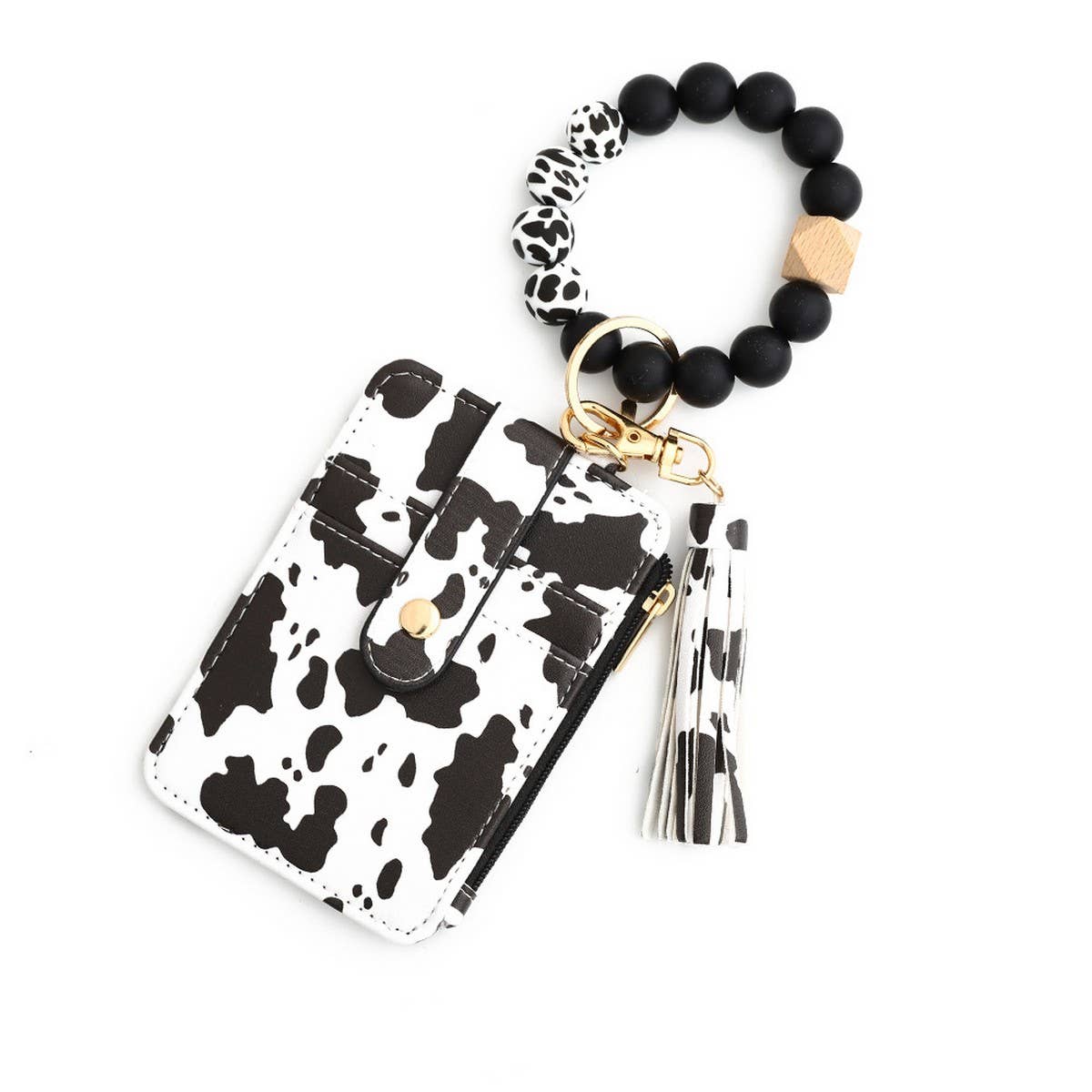SILICONE BRACELET LEATHER WALLET TASSEL KEYCHAIN_CWAJE0659