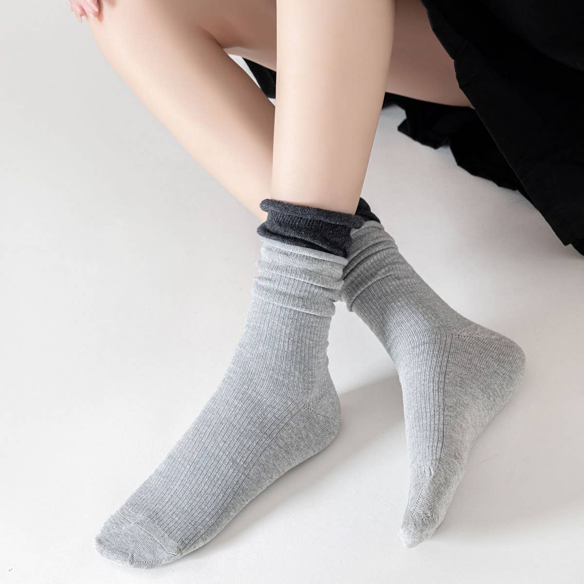 Women'S Contrast Color Curled Cotton Socks_Cwms1372