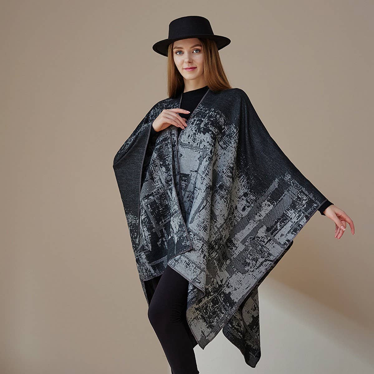 RETRO GRAFFITI WARM SHAWL CAPE PONCHO THICK SCARF_CWASC2224