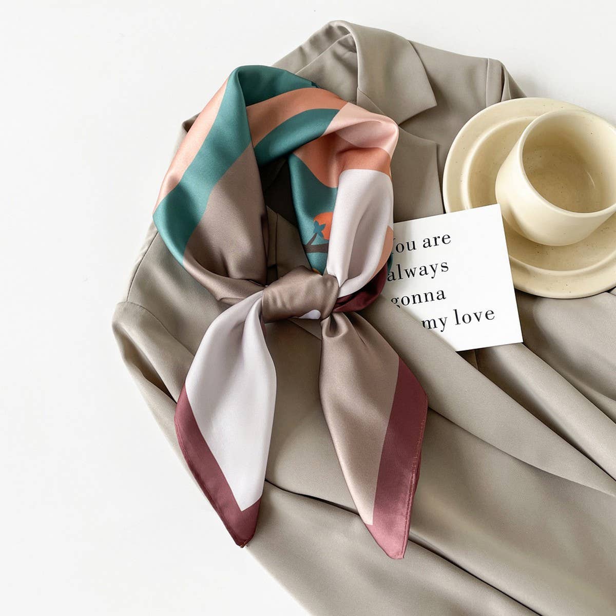 Mint Mambo Style Cartoon Print Satin Square Scarf_Cwasc0817