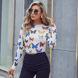 Womens Sexy Mesh Butterfly Long Sleeve Top