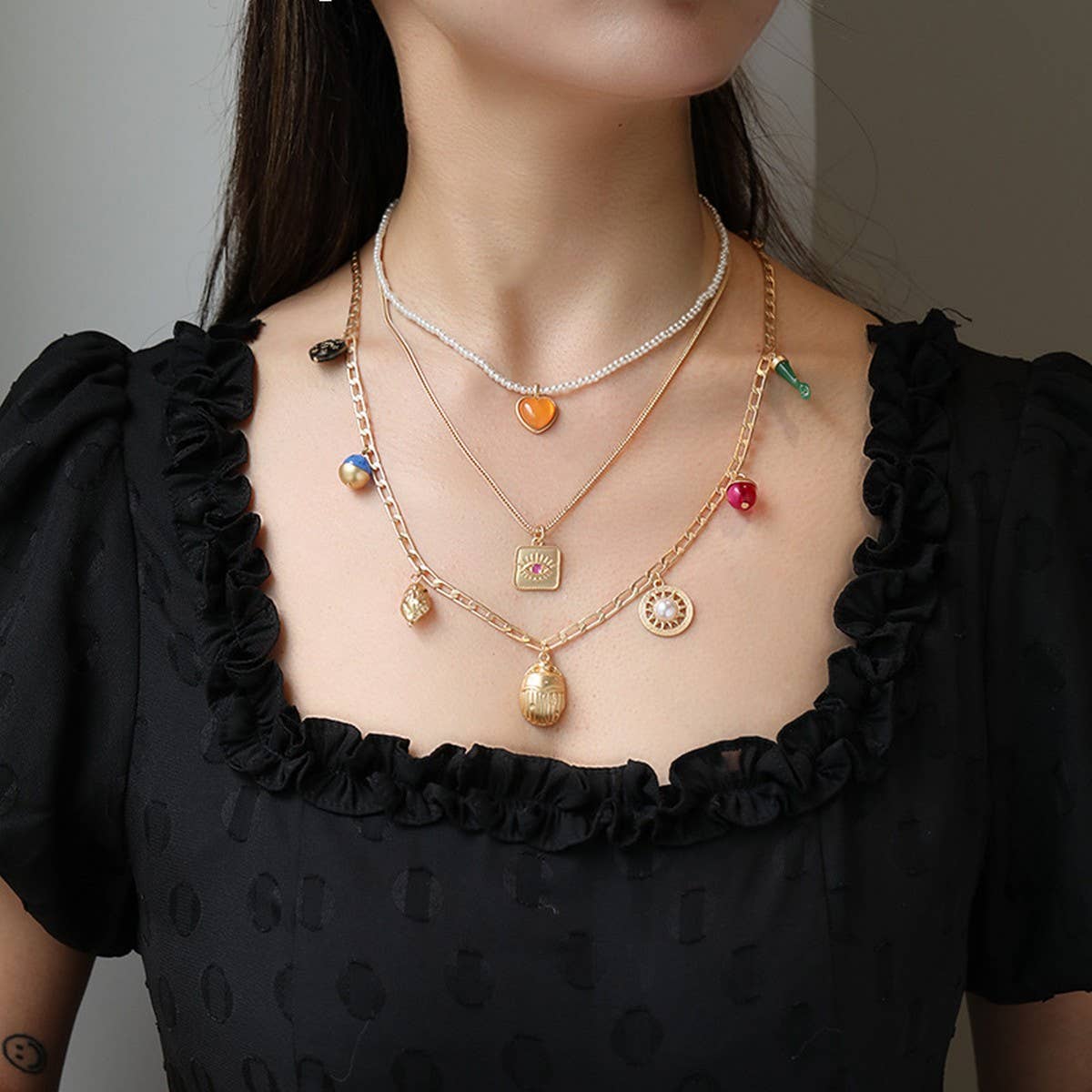 Womens Vintage Evil Eye Necklace And Earrings Set