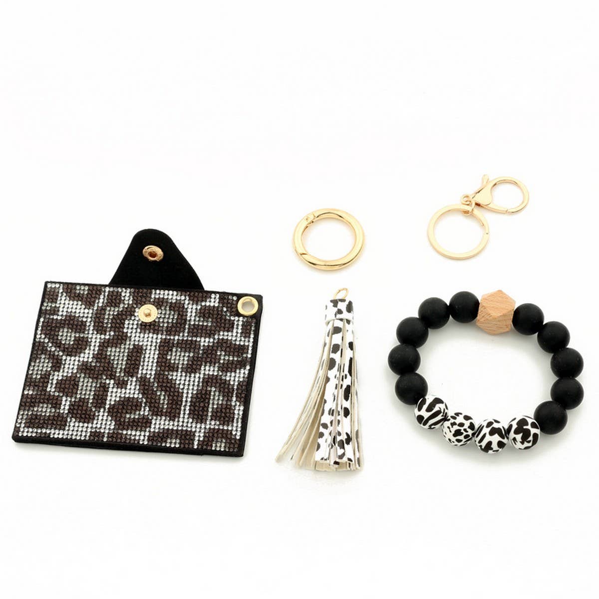 RHINESTONE LEOPARD WALLET WITH BEAD KEYCHAIN_CWAB4999