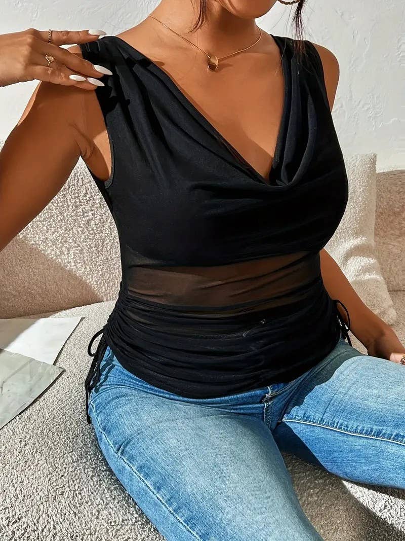 Womens Sexy V-Neck Sleeveless Crop Top