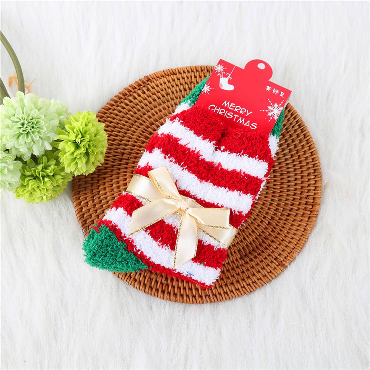 CHRISTMAS TREE THICKENED BOW CHRISTMAS SOCKS_CWMS0626