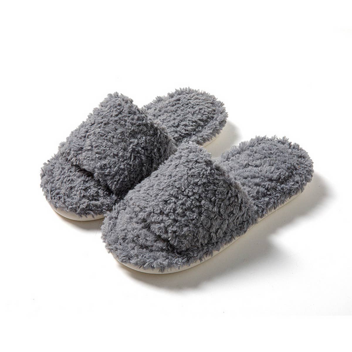 SIMPLE HOME CURLY OPEN PLUSH COTTON SLIPPERS_CWSHS0847