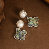 NATURAL COLORFUL ABALONE FOUR LEAF CLOVER EARRINGS_CWMM4332