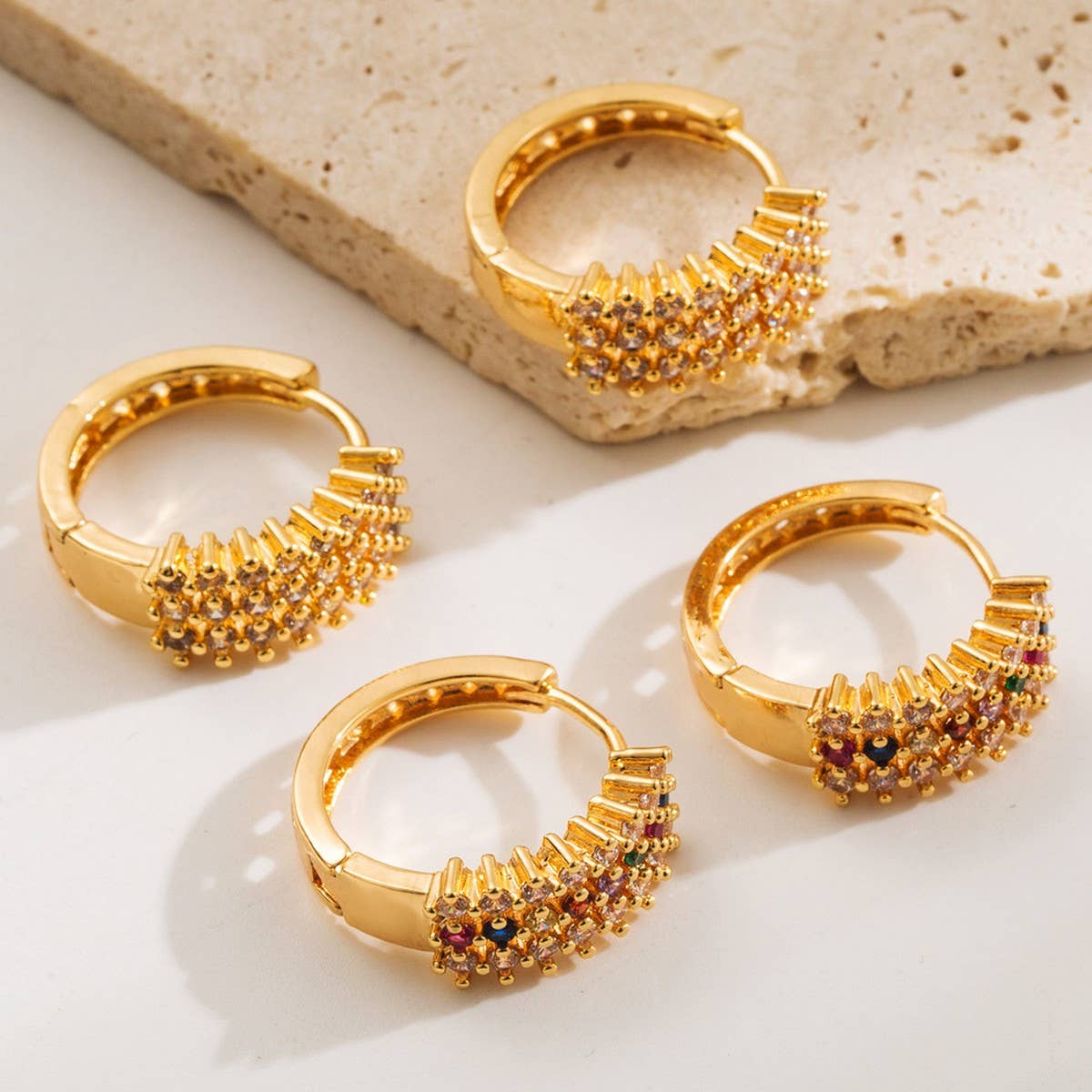 GOLD PLATED CZ HOOP EARRINGS WOMEN S CHIC STYLE_CWMM8519