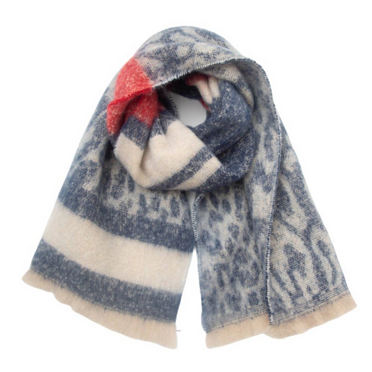 LEOPARD JACQUARD SCARF UNISEX WINTER KNIT WRAP_CWASC0860